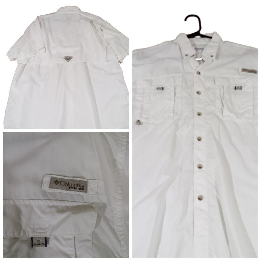 Columbia Mens White PFG Fishing Shirt Short Sleeve Size S